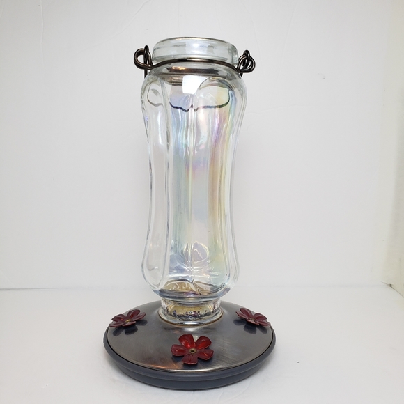 Irridecent Glass and Metal Hanging Hummingbird Feeder - Picture 2 of 16
